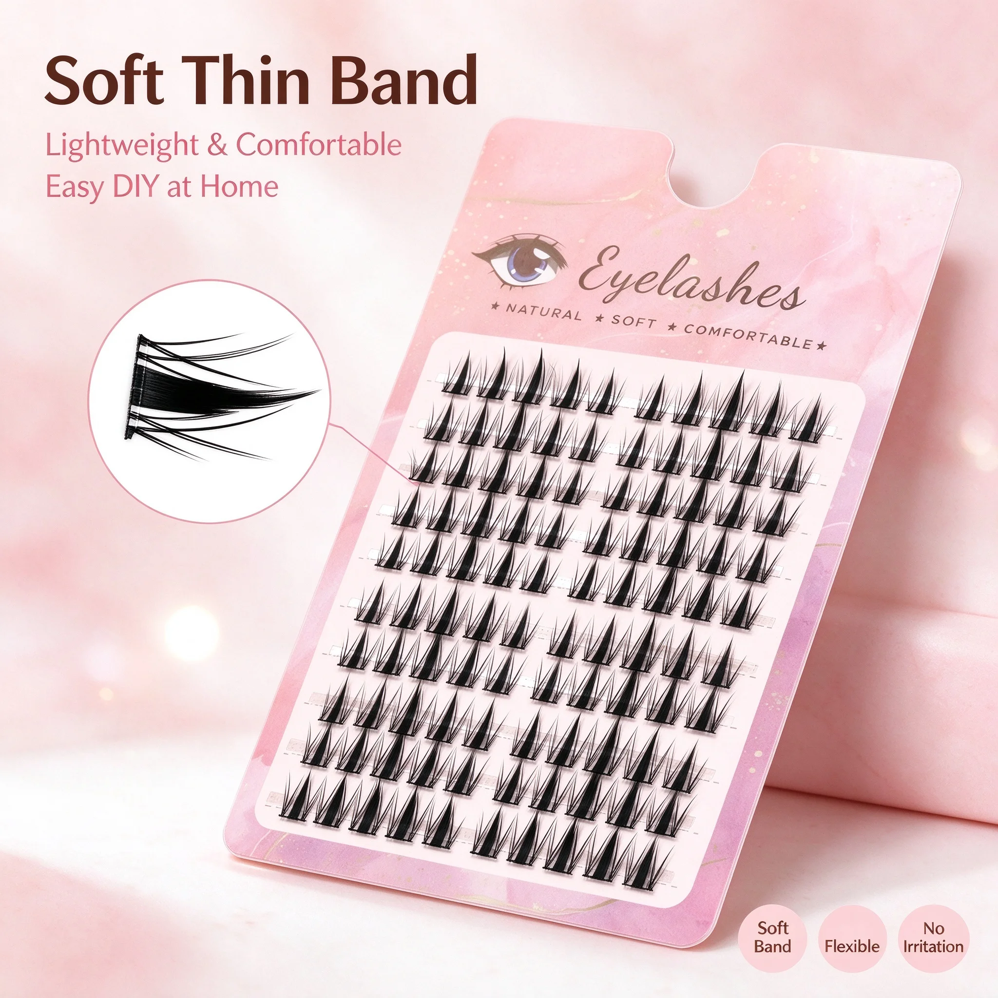 Lash Clusters 100Pcs Manga Lashes Wispy Individual Lash Extensions Soft Thin Band DIY False Eyelashes Natural Cat Eye Lashes