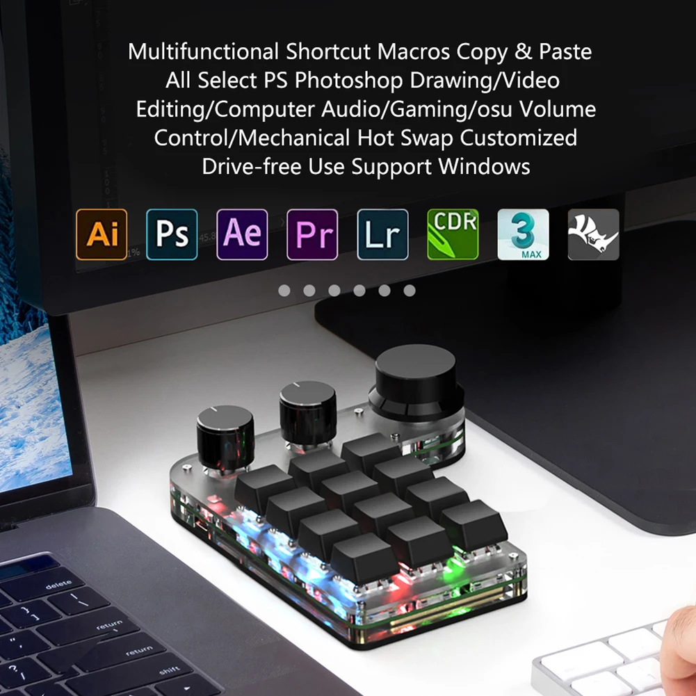 Keyboard mekanis RGB 12 tombol, papan ketik kustom DIY yang dapat diprogram 3 tombol Bluetooth/USB Hotswap untuk Macbook Laptop PC