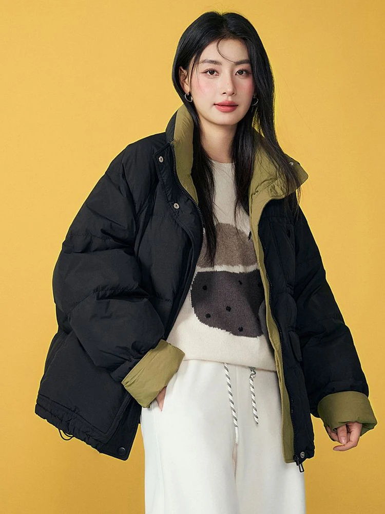 Zoki خمر الأمريكية Y2K سترات المرأة فضفاضة الشتاء سميكة طويلة الأكمام منتفخ معطف الشارع الشهير الرجعية الوقوف طوق Bf سترة عادية #2