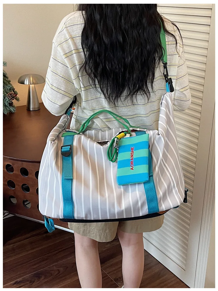 Personalized Contrasting Color Ribbon Drawstring Backpack Square Print Lightweight Waterproof Short Distance Travel Bag Outdoor