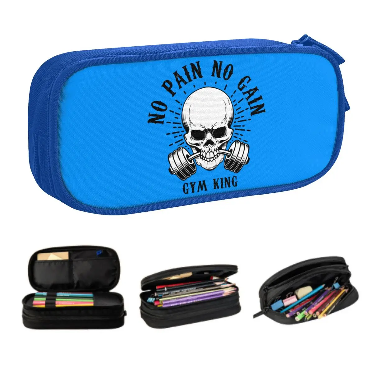 Custom No Pain No Gain Cute Pencil Case Girl Boy Big Capacity Bodybuilding Fitness Gym Pencil Pouch Students Stationery