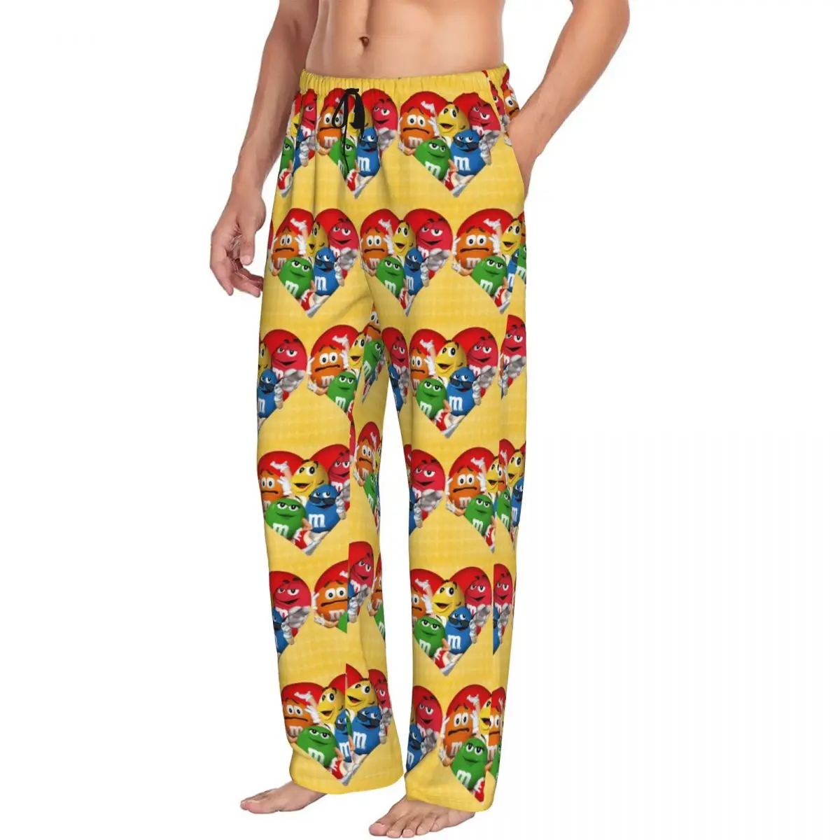 Custom Men's Love Is In The Air Heart Pajama Pants Print MM Valentine Heart Sleep Sleepwear Bottoms with Pockets