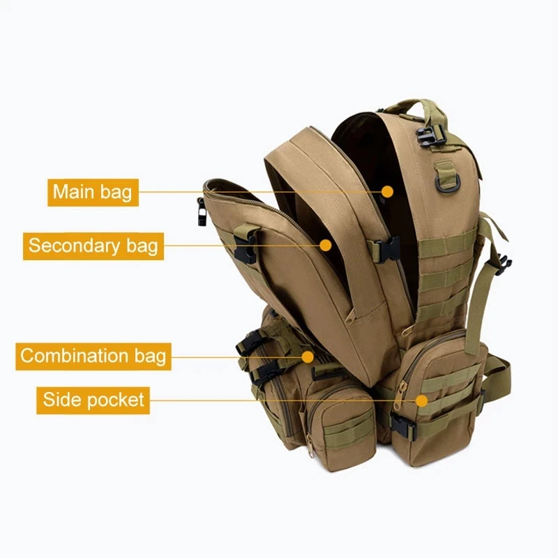 50L Tactical Backpack 4 in 1 Military Army Molle Backpack Sport Bag Waterproof Outdoor Hiking Camping Travel 3D Rucksack mochila