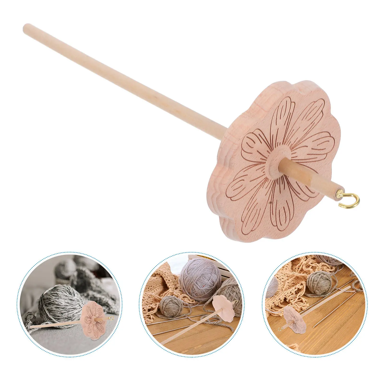 Wooden Yarn Spinning Wheel Part Hardwood Drop Spindle Threaded Top Spindle for Crochet Spinners Yarn Wheel Whorl Driven Spinning