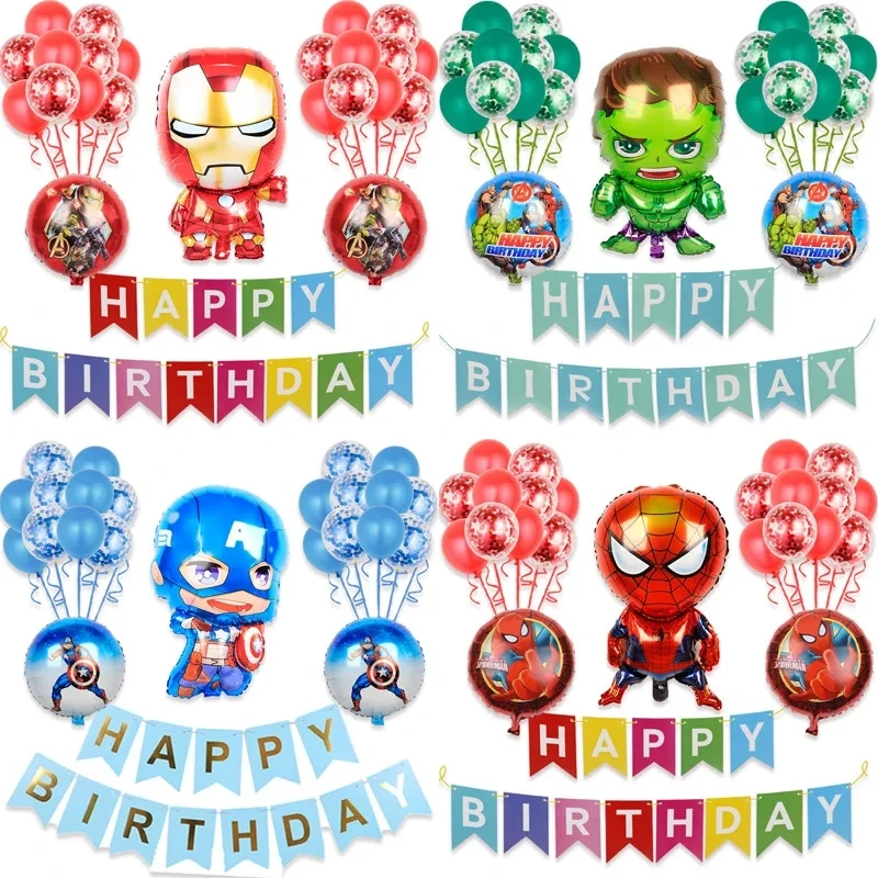 Ensemble de ballons décoratifs pour anniversaire, thème Marvel Avengers, Spider Man, Iron Man, MEDK