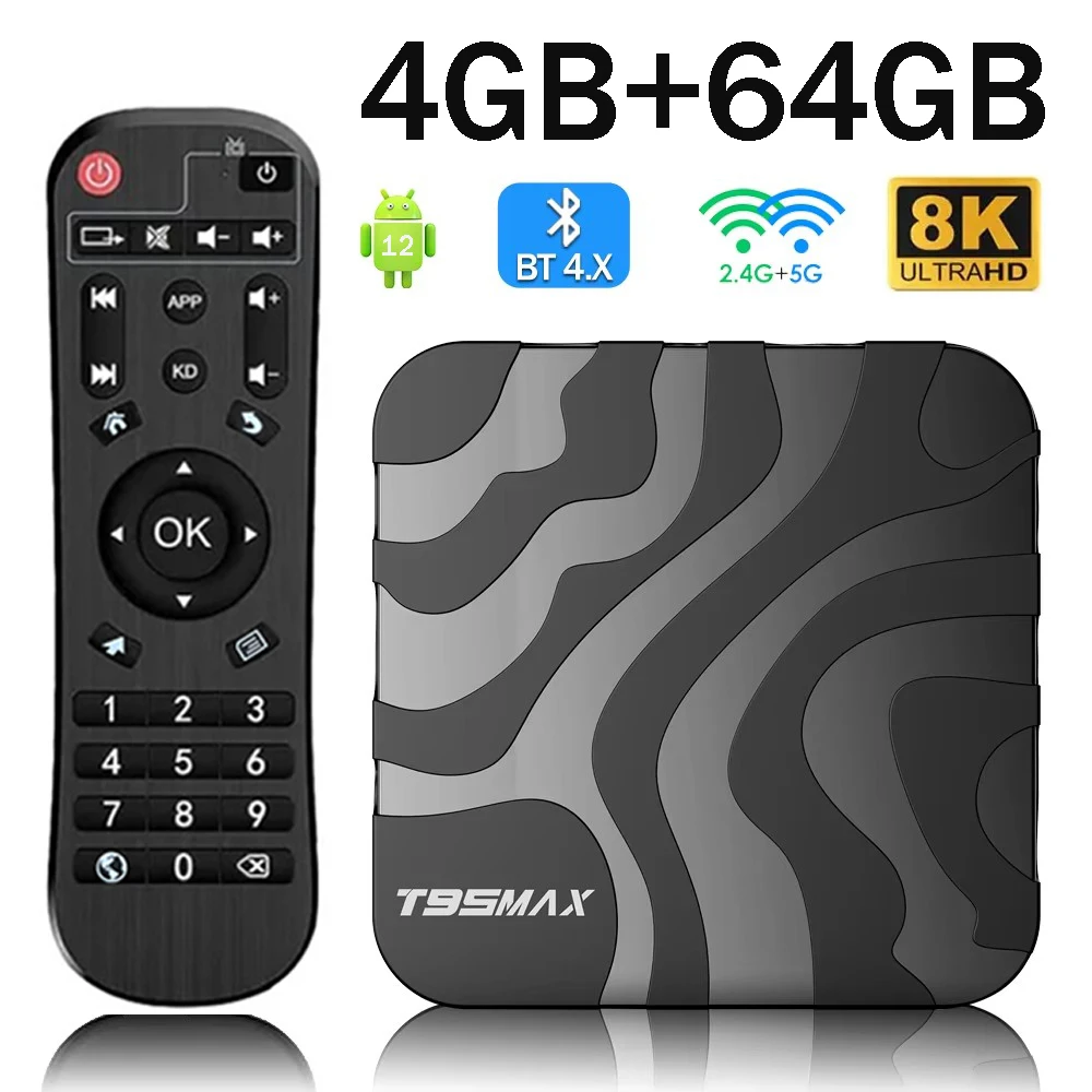 

T95 Max TV BOX Android 12 Dual Band Wifi 4G 5G TV BOX BT4.0 8K 4K H618 4GB 64GB Android Smart Media Player Fast Top Box IPTV