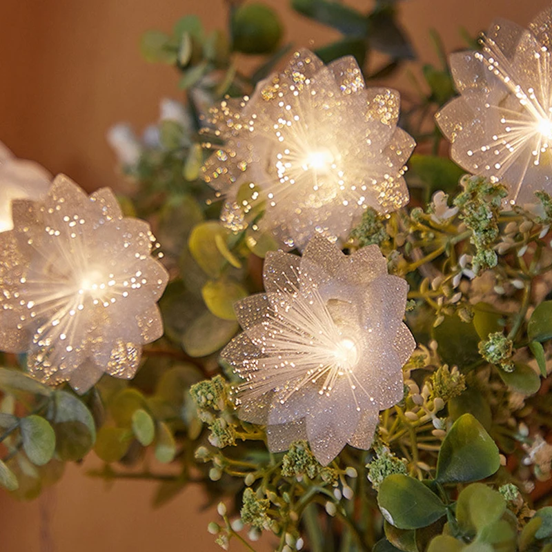 LED-Glasfaser-Lichterkette, batteriebetriebene Girlande, Weihnachtsdekoration, Party, Neujahrsdekoration, künstliche Blumen, Girlande – Detail 5
