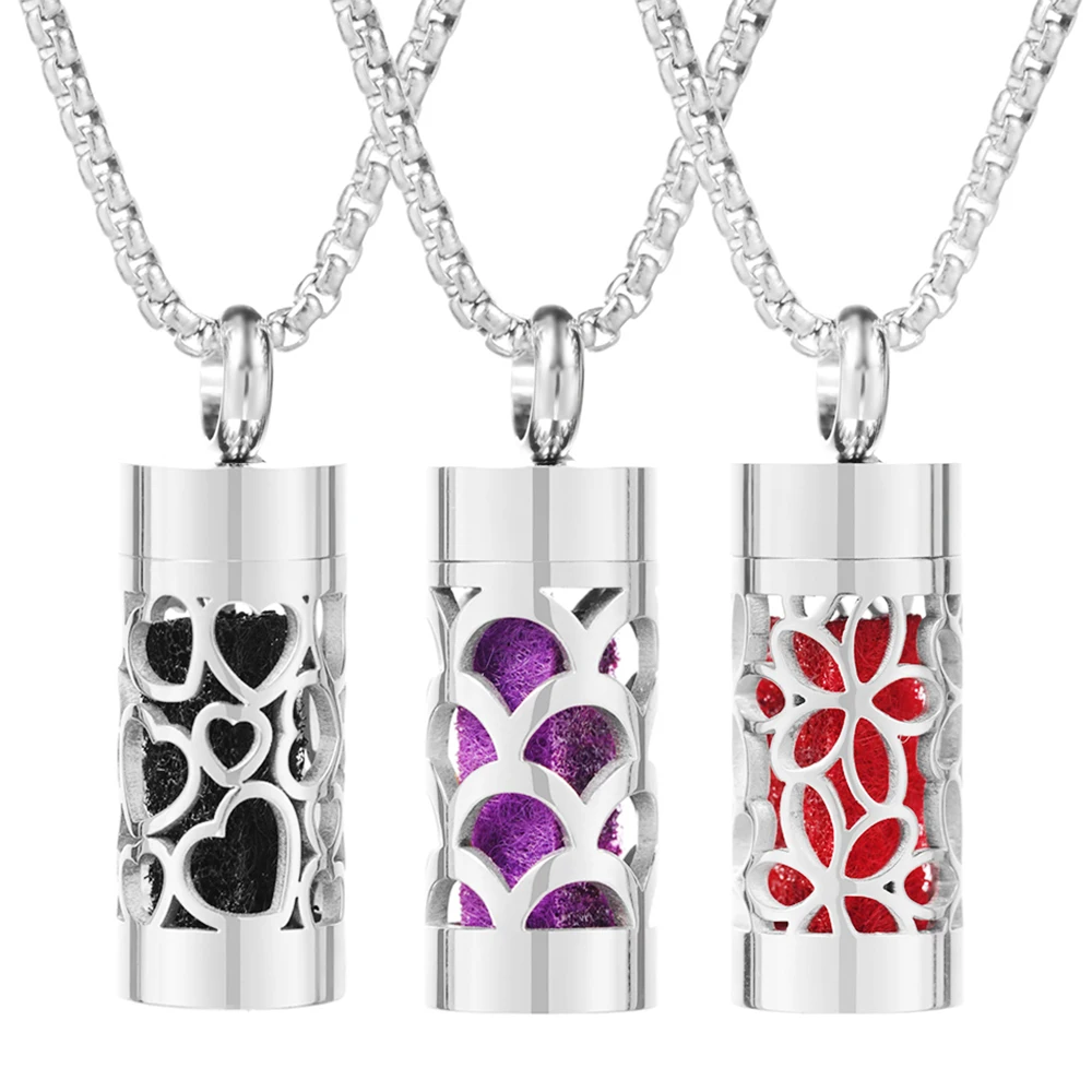 

Heart Flowers Hollow Pattern Stainless Steel Aromatherapy Perfume Pendant Spiral Open Essential Oil Diffuser Women Necklace Gift