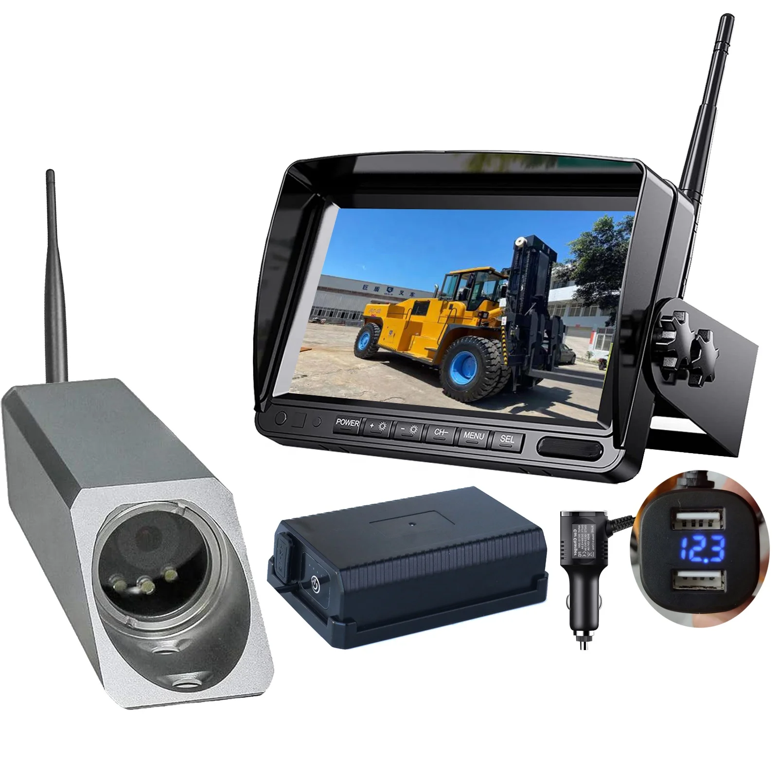 IPoster Digital Wireless 7Inch IPS Screen Split 2 Screen 1080P HD IP69K Night Vision Camera Magnetic For Forklift