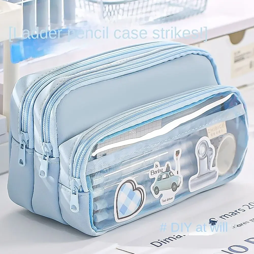 Imagem -02 - Grande Capacidade Transparente Bolsa do Lápis Simples Multilayers Papelaria Caixa Case Coreano Material Escolar Estudante