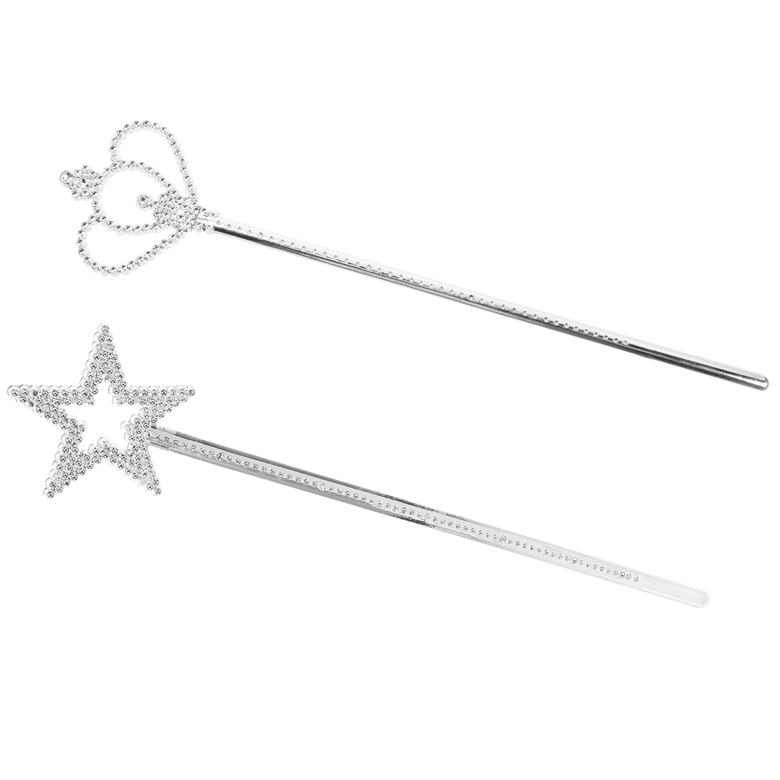 

2 Pcs Silver Plated Star Rod Metallic Fairy Wand Wicked Crown Godmother Wands Princess Make up