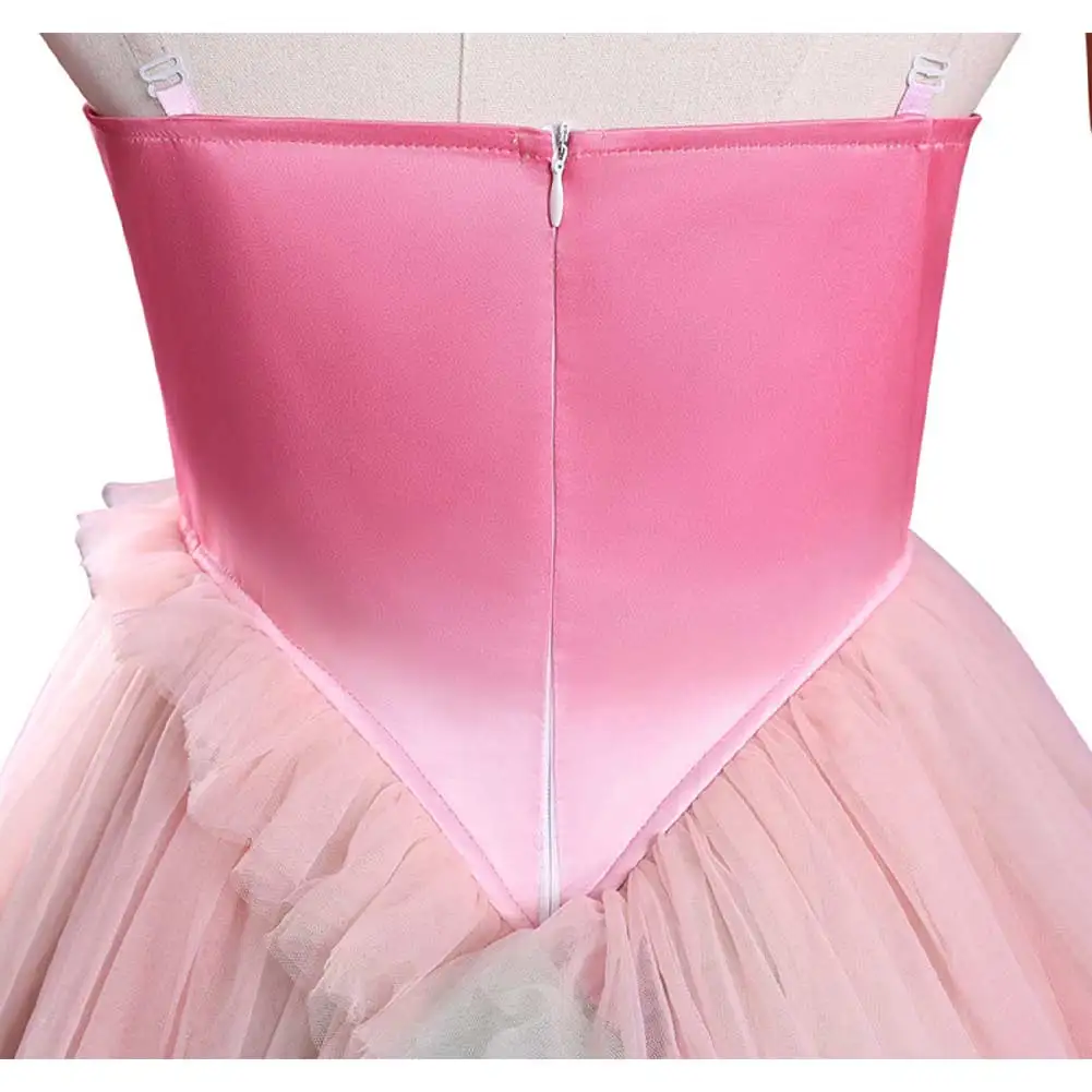 Wicked Glinda Cosplay Costume Pink Ball Gown Prinecess Dress Long Crinoline Pannier Farthingale Fancy Women Halloween Outfits