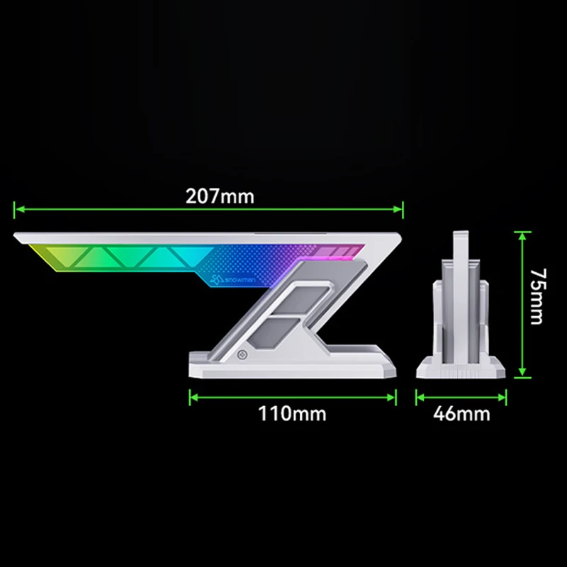Graphics Card Holder ARGB Creative Aluminum GPU Bracket, 75-125mm Height Adjustable Support M/B AURA SYNC, Black/Silver GP-Z