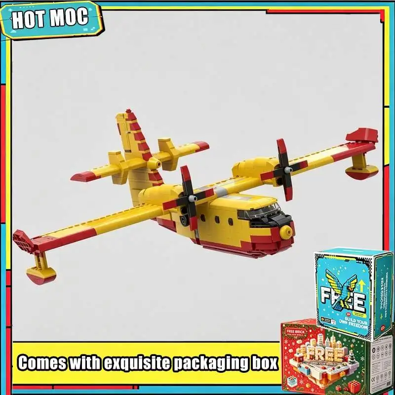 952 Parts Amphibious Firefighting Rescue Aircraft Plane Model Building Blocks Custom MOC Puzzle DIY Assembly Display Toy Gifts