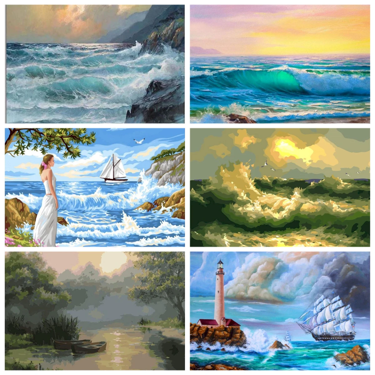 Without Frame Acrylic Painting By Numbers For Adults Wave Scenery Coloring By Numbers Diy Gift Wall Decors Picture Paint Hand Pa