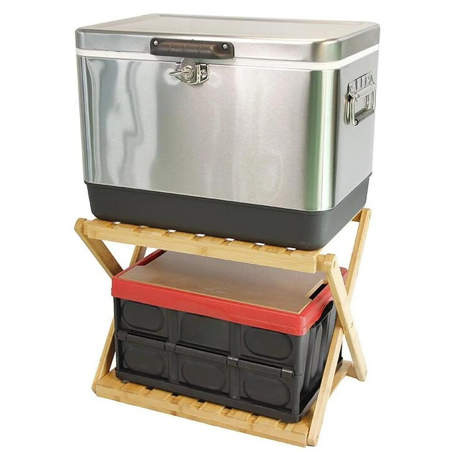 

Outdoor Camping Storage Rack Folding Wood Storage Shelf for Indoor Backyard