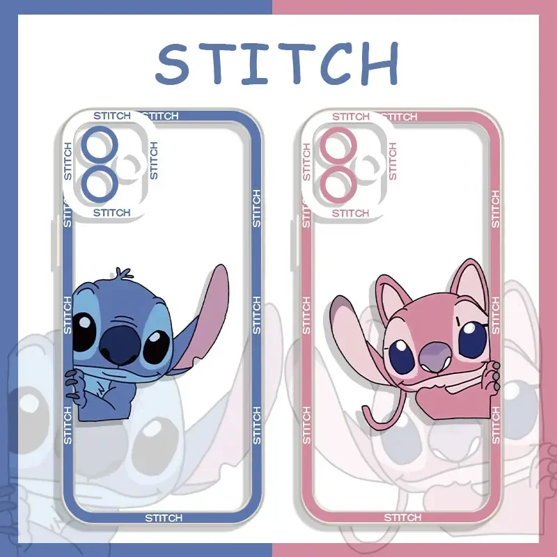 Disney Pink Stitch Blue Angel Clear Phone Case for IPhone 16 15 14 13 12 11 Pro Max Mini XS Max XR X Plus Soft Back Cover Fundas