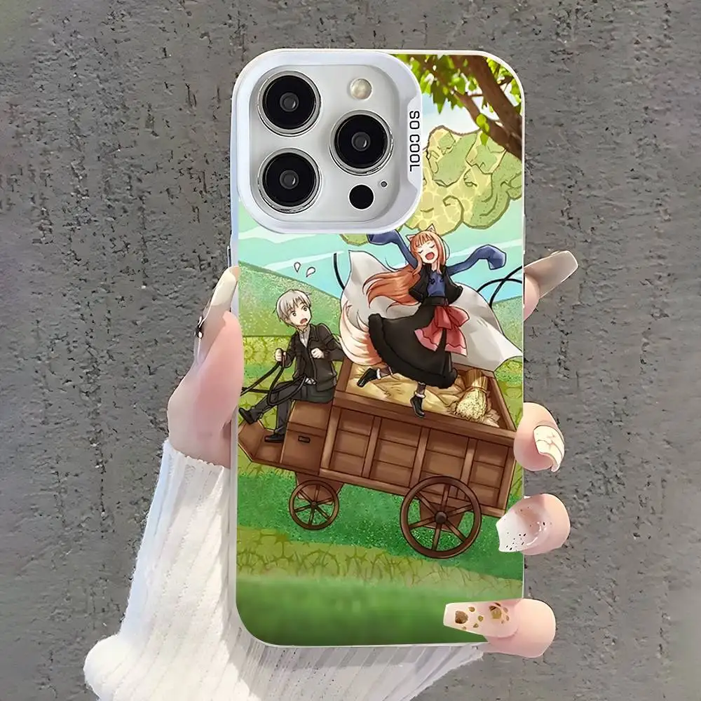 애니메이션 스파이스와 늑대 아이폰 케이스 (아이폰 17, 16, 15, 14, 13, 12, 11, Pro, XS, Max, Plus, Mini, SE 호환) 화이트 캔디 무광 충격 방지 커버