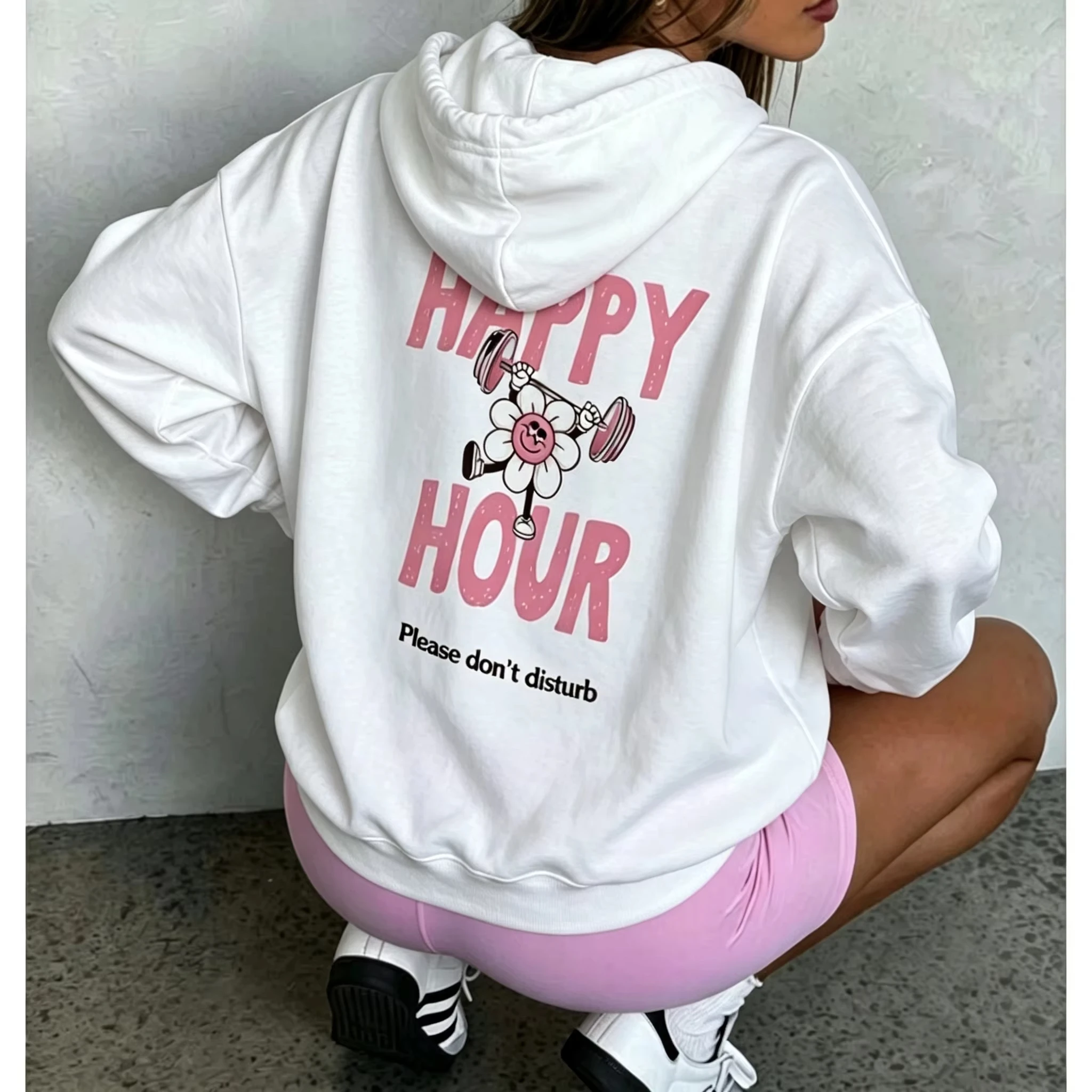 Women's Hoodie My Happy Time Gym Print Fitness Yoga Girl Healthy Life Regular Size Pullover Gift For Her Workout Outfit