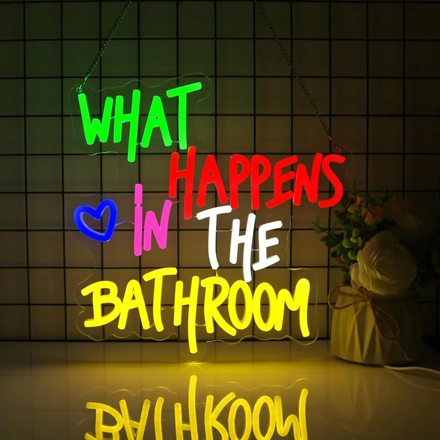 

What Happens In the Bathroom for Wall Decor 5/12V Power Colorful with Dimmable Switch Decor Neon Sign for Bathroom Home Decor