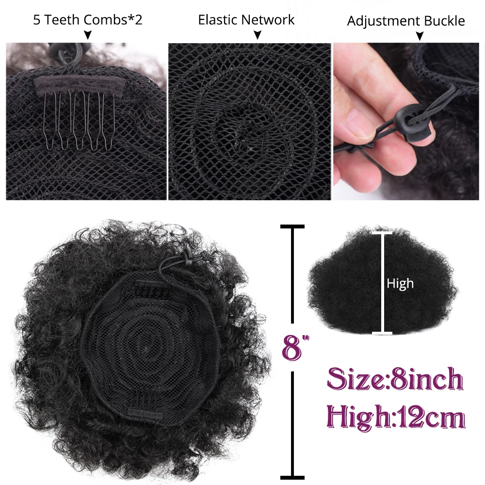 Leeons Cheap Afro Bun Chignon Hairpiece For Black Women Afro Puff Soft Fried Head Elastic Hair Rope Synthetic Ponytail Extension