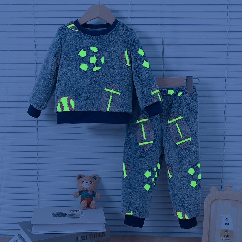 Baby Boys Autumn/Winter Plush Night Fluorescent Home Fur Baby Warm Pajama Set Fashionable and Comfortable Child Accessories