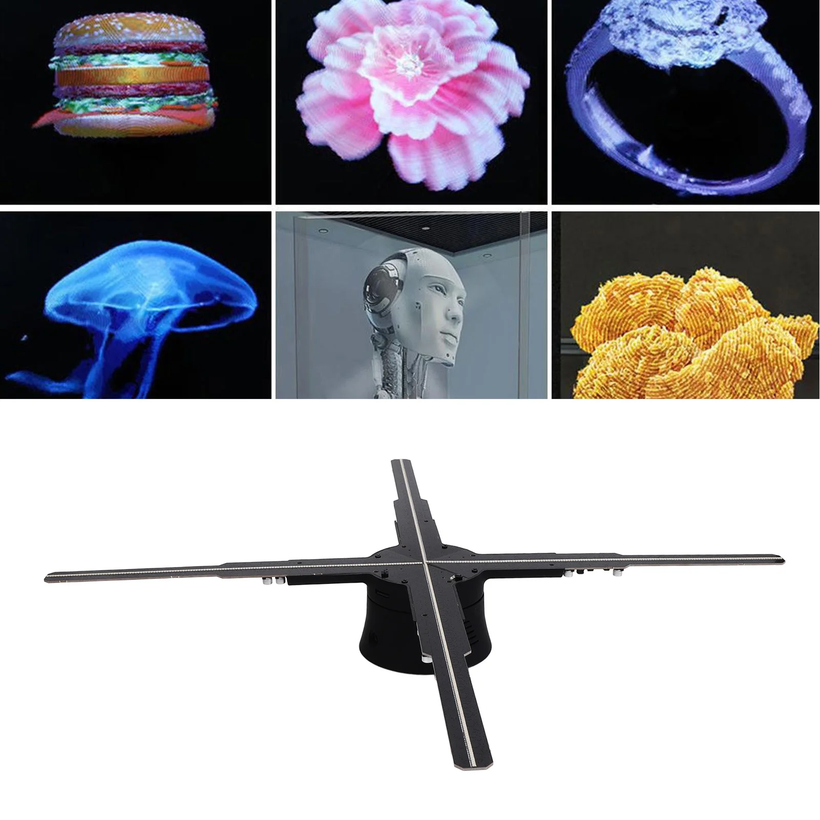 3D Holographic Fan WiFi Control Black Lightweight 3D Hologram Projector Advertising Display AC 100-240V 1800x586P for Business