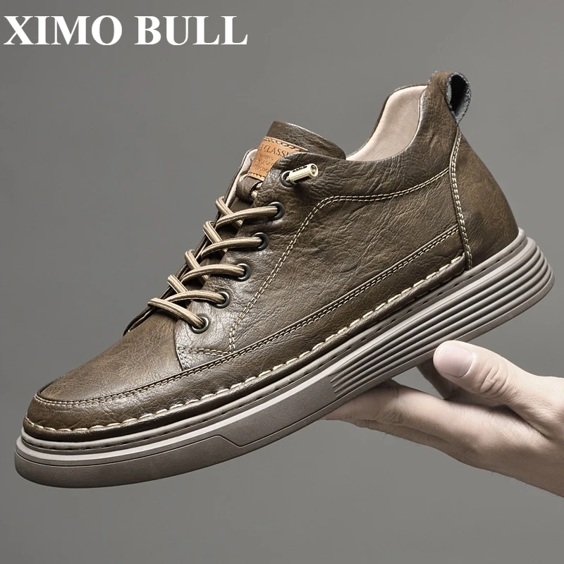 

XIMO BULL 2025 Новая обувь из натуральной кожи, мужская обувь, увеличивающая рост, резиновая подошва, мужская спортивная обувь, спортивная обувь для активного отдыха