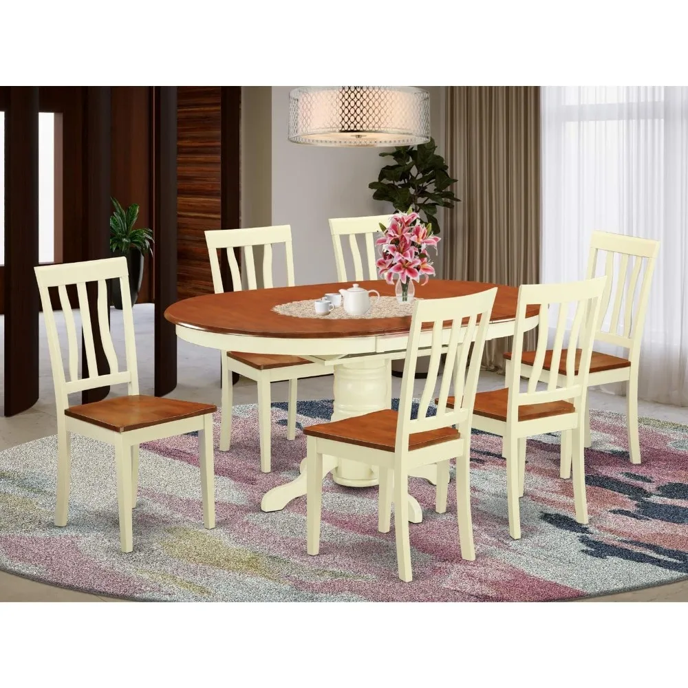 AVAT7-WHI-W 7-Piece Kitchen Table Set - 6 Excellent Kitchen Dining Chairs with Wooden Seats - Wooden Dining Table