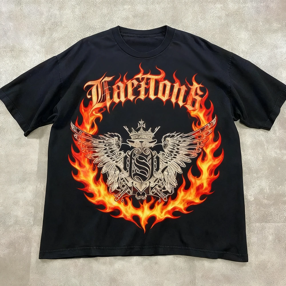 

Retro Classic Y2K Gothic Style Print Oversized T Shirt High Street Gothic Round Neck Cotton Tops Men Women Casual Streetwear