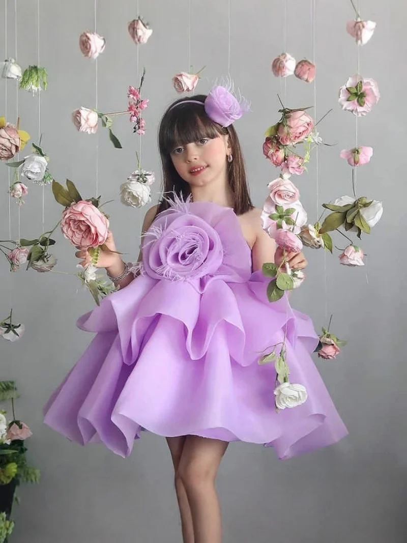 

Lavender Flower Girl Dress 3D Rose Ruffle Sleeveless Dress Wedding Gown First Christmas Party Luxury Evening Gown For Girlsفس