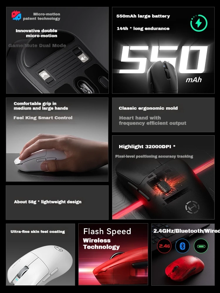 Edifier Hecate G3M Pro Mouse Gaming Nirkabel Tri-mode Yang Ditingkatkan Desain Ergonomis Ringan Paw3395 untuk Aksesori PC Esports