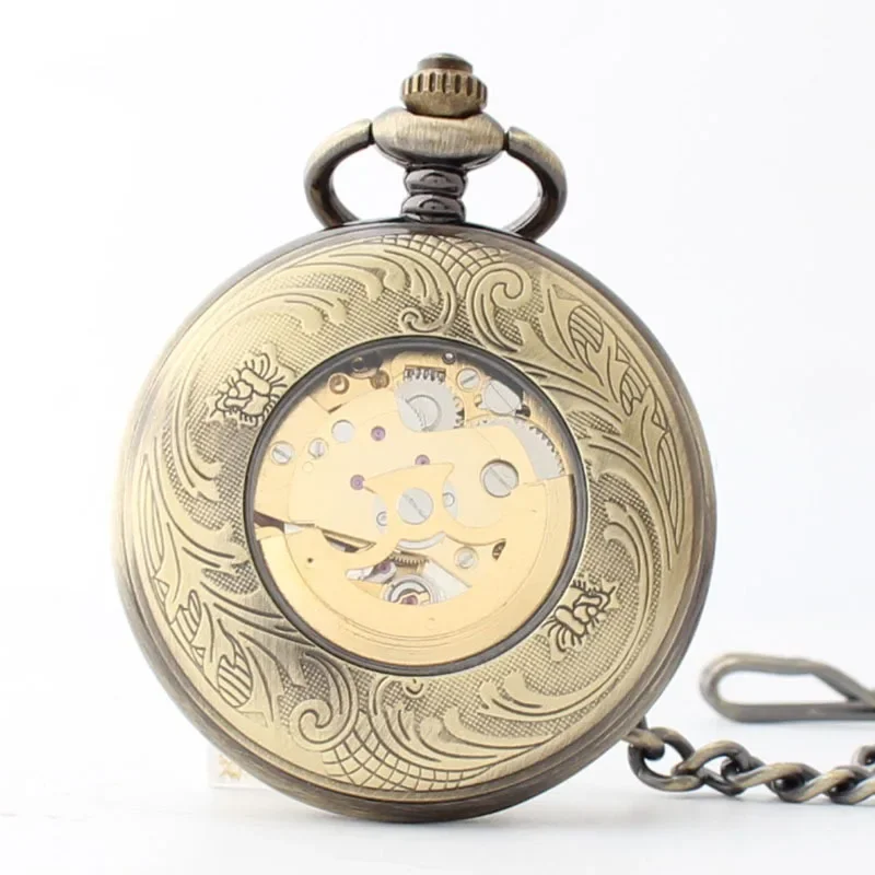 Nuevo reloj de bolsillo mecánico automático con solapa de pentagrama para hombres y mujeres Steampunk Retro bronce bolsillo y cadena Fob relojes Relógio