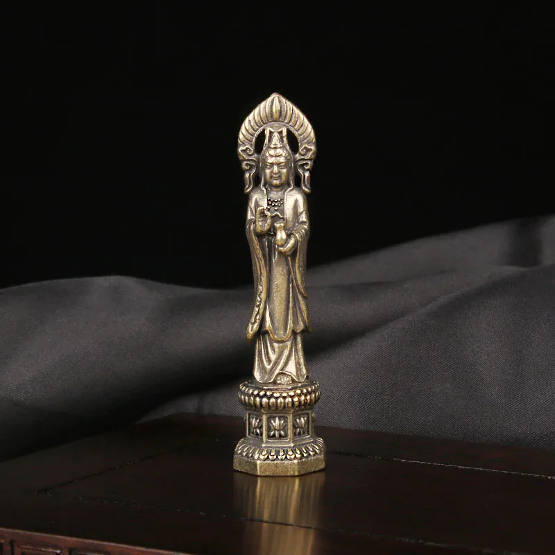 CH Pure Bottle Guanyin Bodhisattva Brass Buddha Statue Desktop Decoration Enshrined Statue Crafts Retro Bronze Ware Home Decor