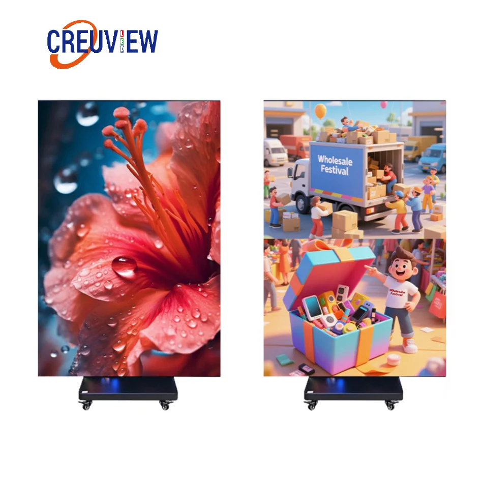Tri-fold Portable Smart Advertising LED Poster Display Screen Advertising Player Box 1280X1920mm With GOB Technology