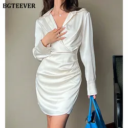BGTEEVER Spring Long Sleeve Short Dress Women Elegant Slim Waist Female Bodycon Dresses