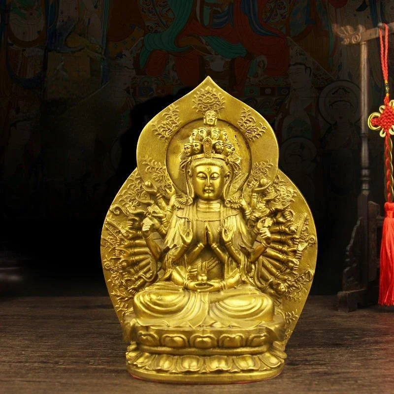 Feng Shui Copper Thousand Hands Guanyin Buddha Statue God Buddha Offering Home Living Decor