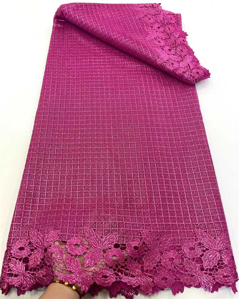 

African Milk Silk Fabric With Water Soluble LaceHigh Quality Milk Silk Nigerian Mesh Lace Fabric For Wedding Dress