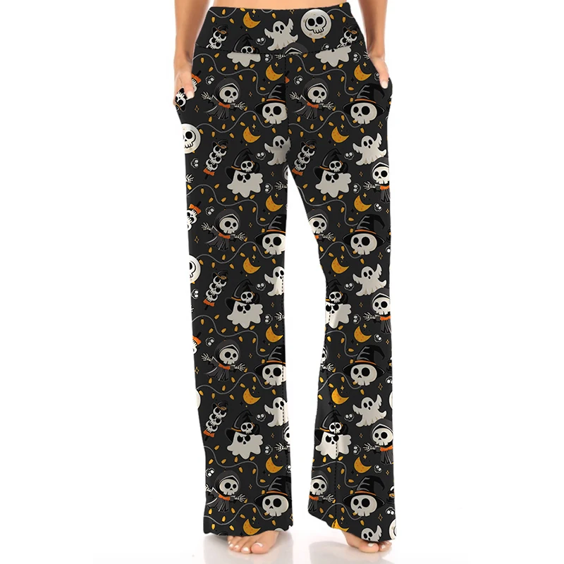 LETSFIND New Lounger Women Casual Pans 3D Halloween Pumpkins and Ghosts Print Streetwear Loose Soft Stretch Girls Pants