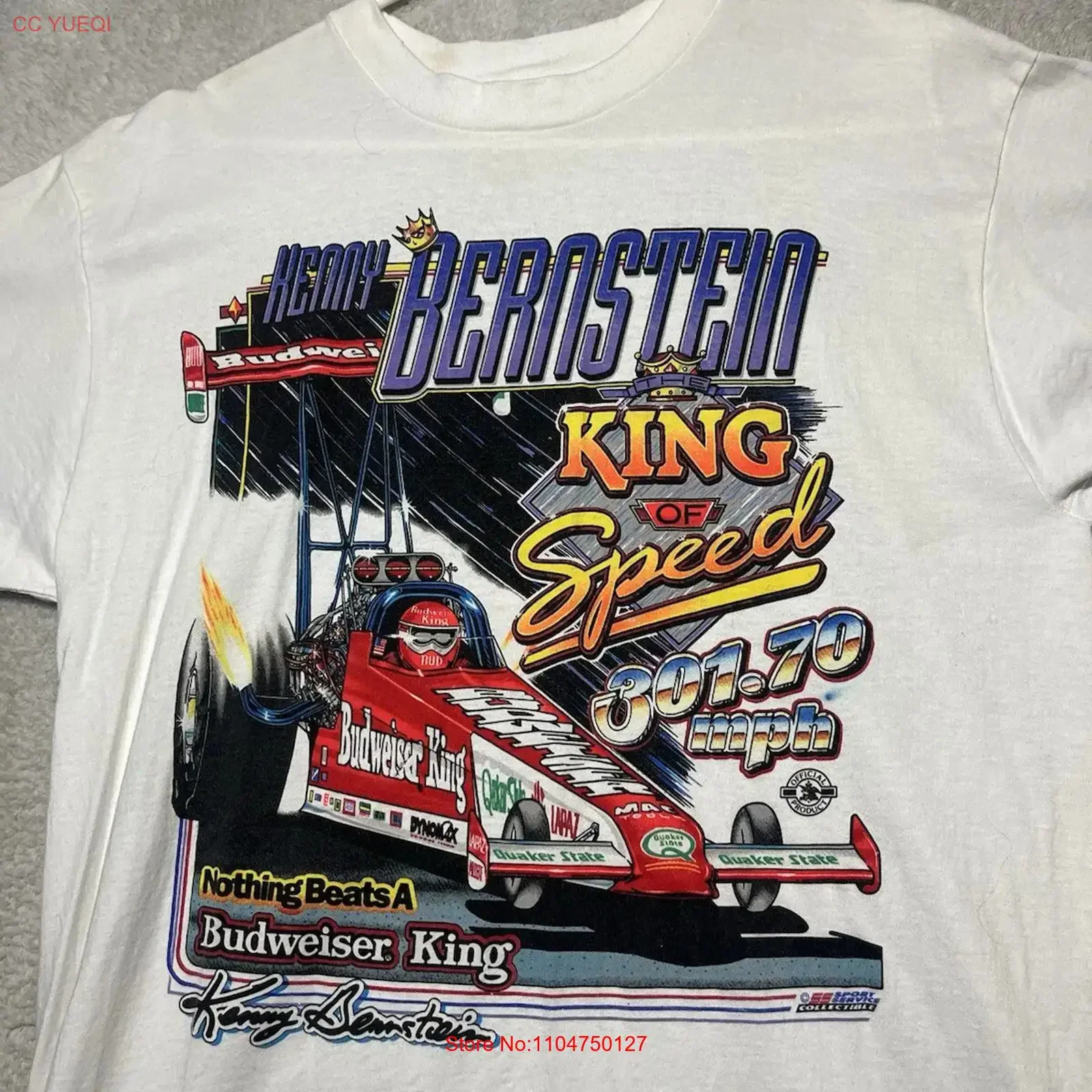 Vintage 1990s Kenny Bernstein Budweiser King Of Speed Racing 301 MPH T Shirt XL vintage Washed Soft streetwear homme Breathable