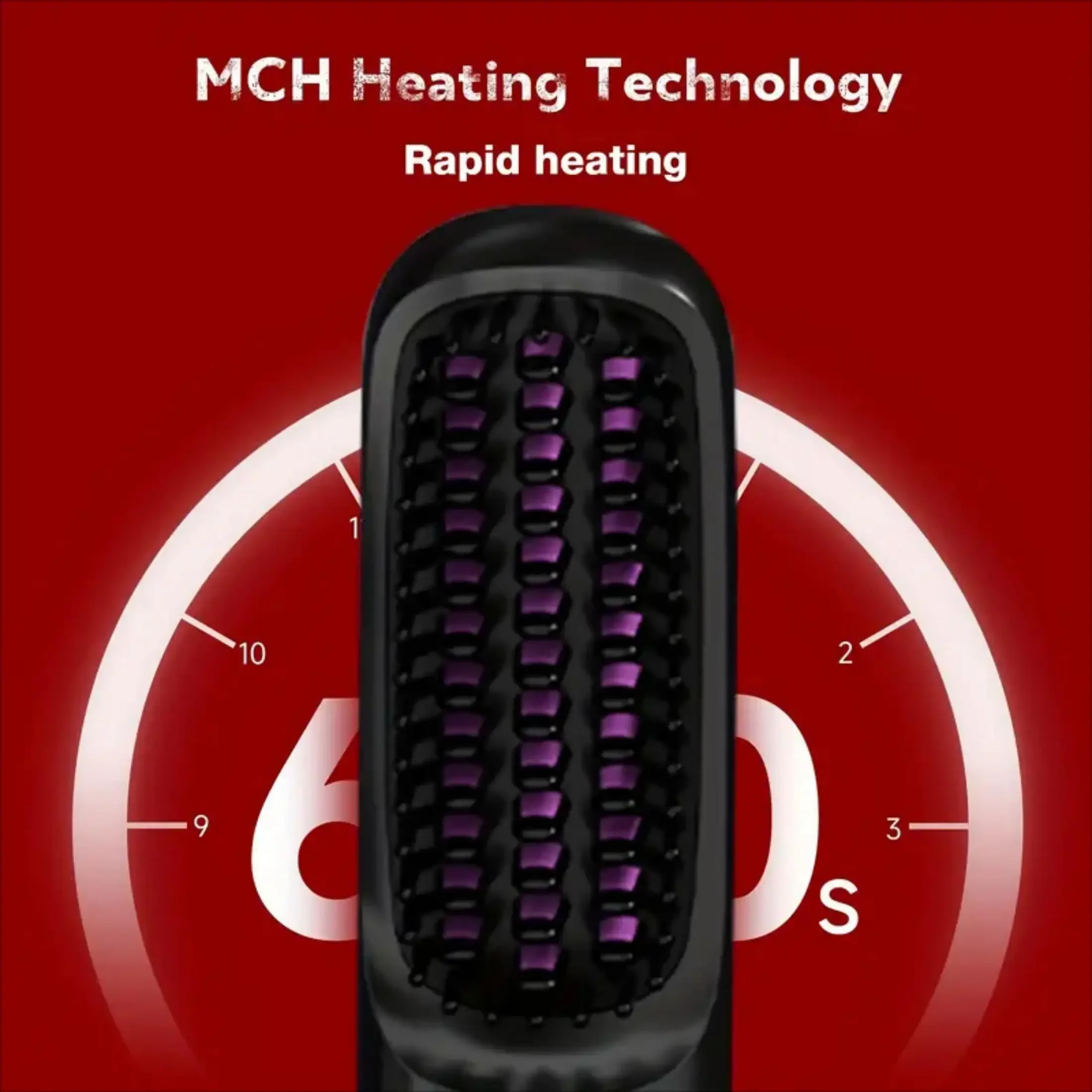 

1pc Electric Usb Ceramic Heating Straight Hair Comb Wireless Portable Negative Ion Styling Tool Rechargeable Straightening Brush