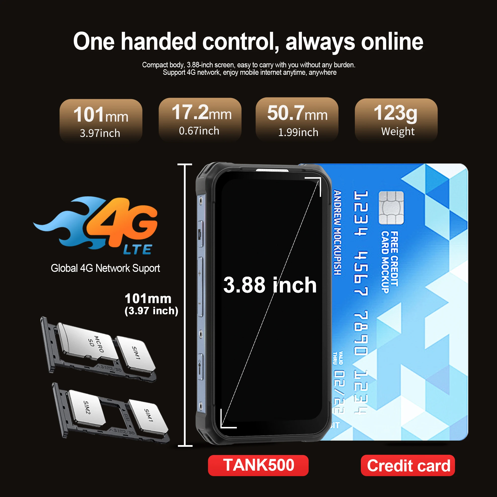 SERVO TANK500 4G Android Mini Rugged Smartphone 6GB+128GB 2 SIM Face Unlock 3.88 inch 3000mAh 13MP Camera Waterproof Smart Phone
