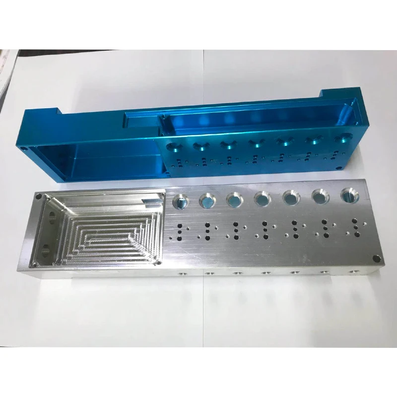 Custom Precision CNC Milled Aluminum Manifold Block Blue Anodized Equipment Cavity Housing for Enhanced Durability