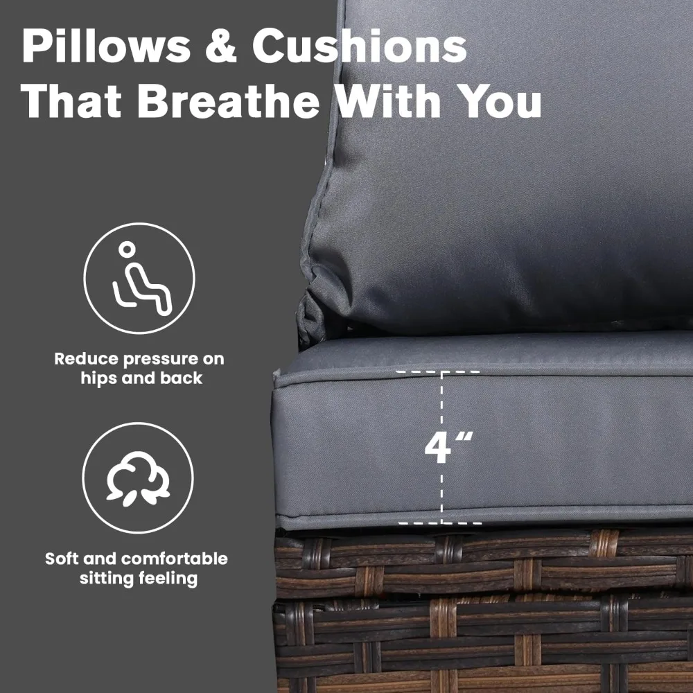 طقم أثاث للفناء مكون من 4 قطع، كراسي خوص خارجية مع مقاعد Loveseats وطاولة قهوة، مجموعة محادثة للفناء لجميع الأحوال الجوية مع Wa