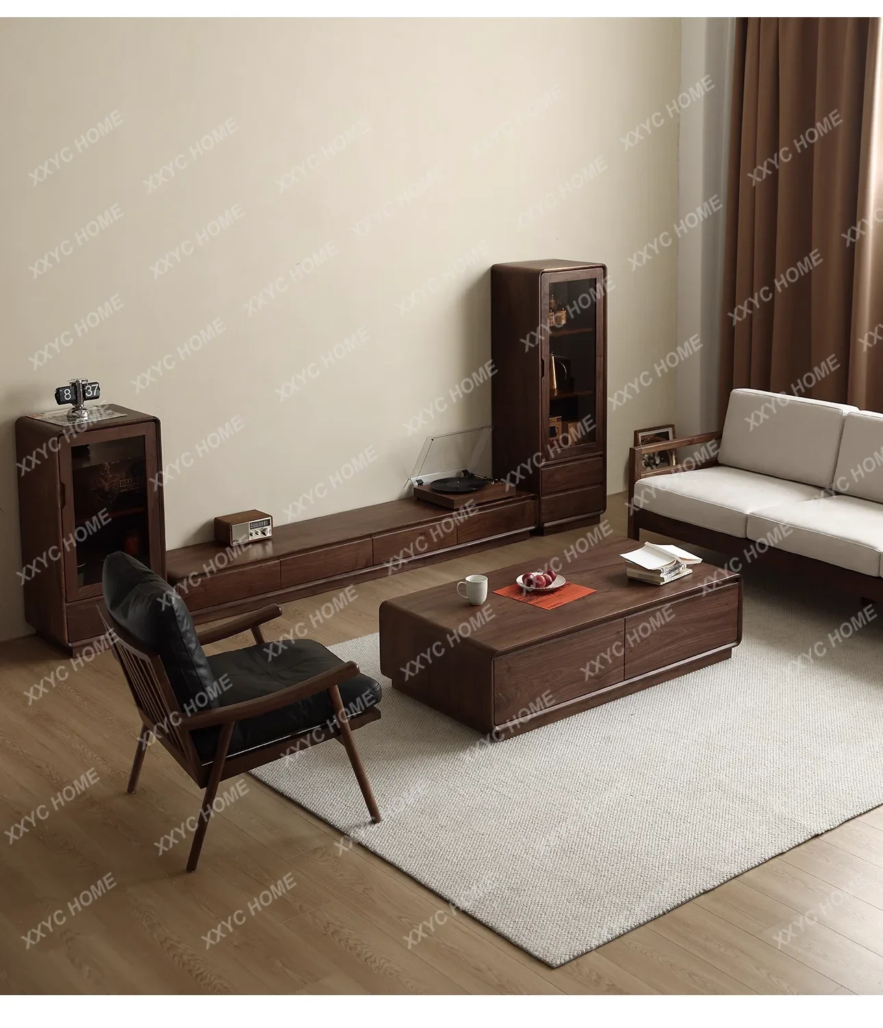 DV  North   black walnut TV cabinet, all solid wood living room combination cabinet floor, modern simple small apartmen