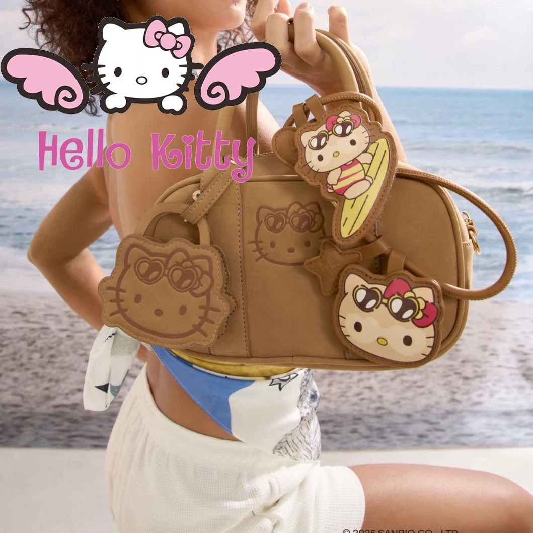 

Genuine Hello kitty In Stock Summer Series Sanrio Handheld Crossbody Bag Headphone Bag cute Black skinned KT Makeup Storage Bag
