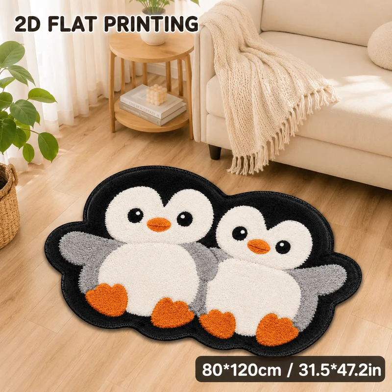 VIKAMA Cute Couple Penguin Rug, Non-Slip Odd-Shaped Entryway Mat, Bathroom Mat, Home Decor for the Bedroom and Living Room