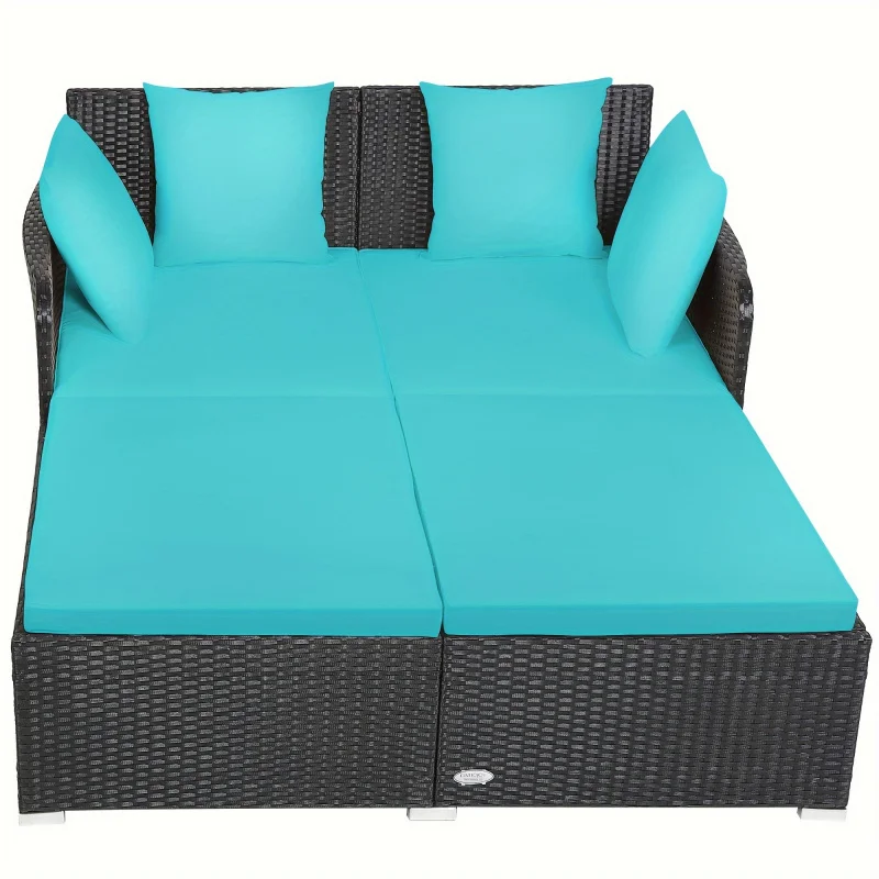 Outdoor Rattan，Spacious Seat Cushion and High Elastic Sponge Rattan Terrace Sofa Suit，With Pillow