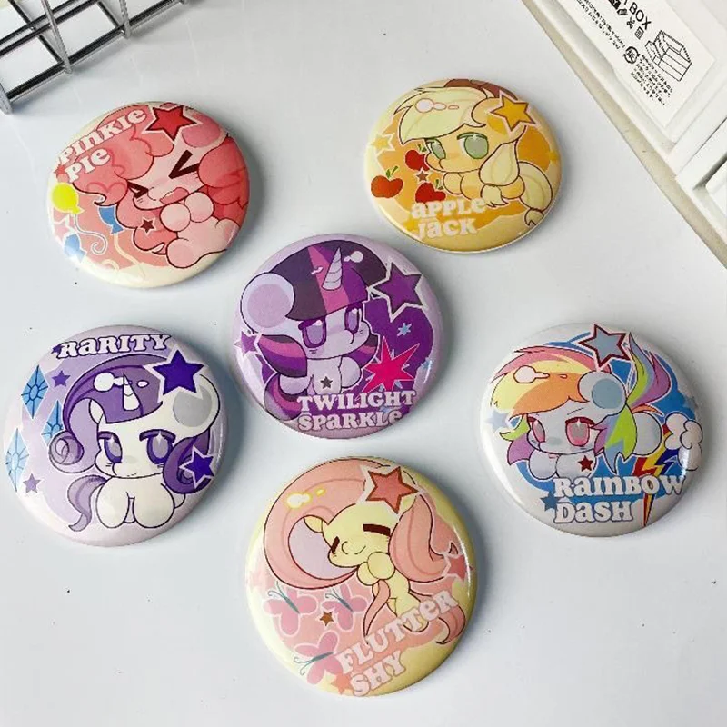 6pcs Kawaii Hasbro My Little Pony Twilight Sparkle Badge Fluttershy Cute Anime Costume Bag Decoration Badge Holiday Gift