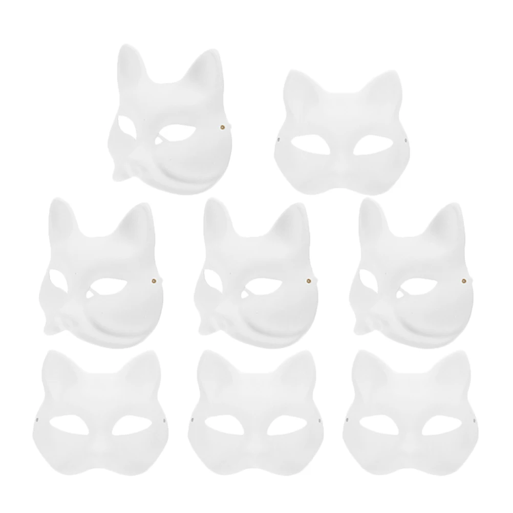 Halloween Costume Masks 4 Pcs Cat Faces + 4 Pcs Foxes Blank Masks DIY Hand Painted Masks Stage Show Party Props Animal Masks